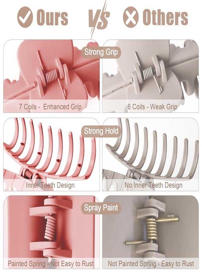 TOCESS Hair Claw Clips for Women - 8PK Large Neutral Matte Jumbo Hair Clips for Thick, Thin, Long, Short, Curly Hair Girls, Big Jaw Clip Set for Daily Use (Deep Pink) - Image 2